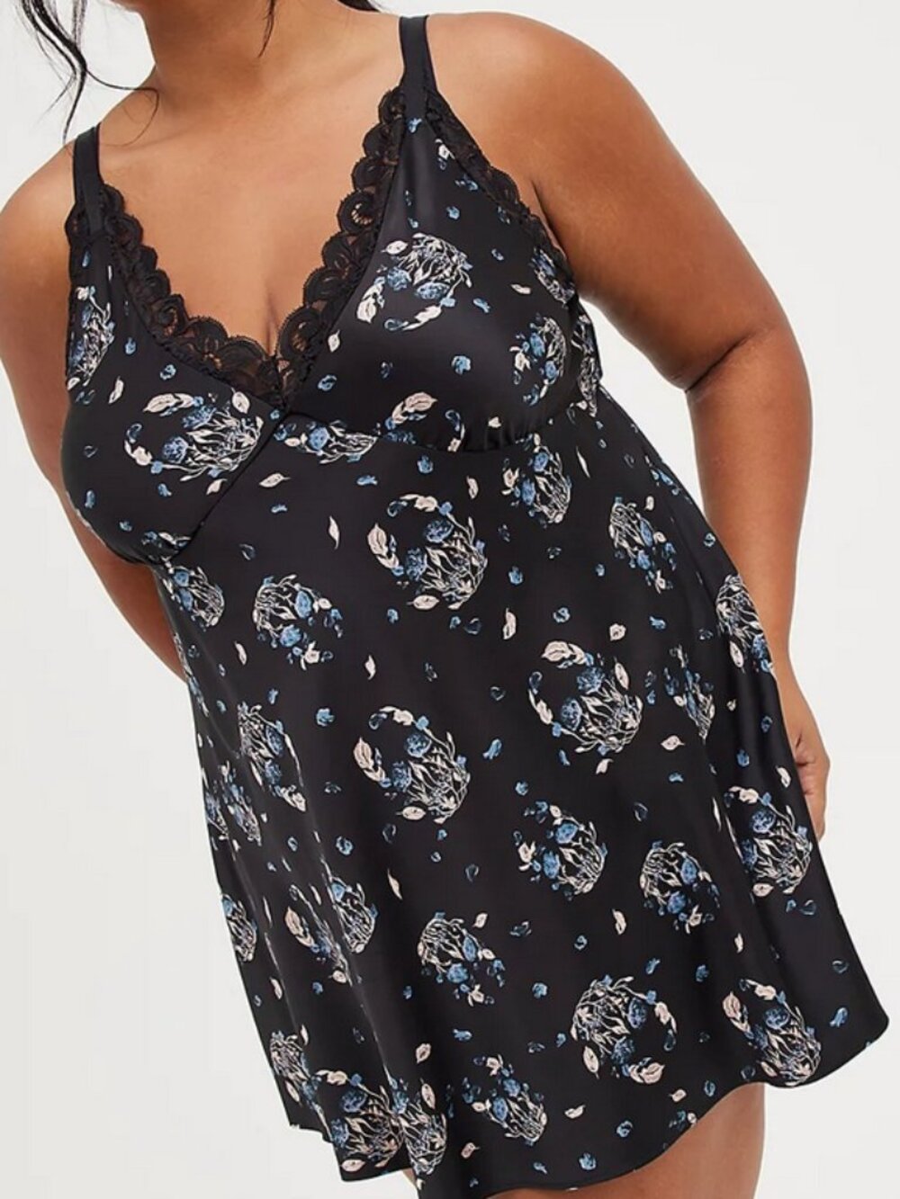 4X Torrid Black satin illusion skull chemise nightgown NWT